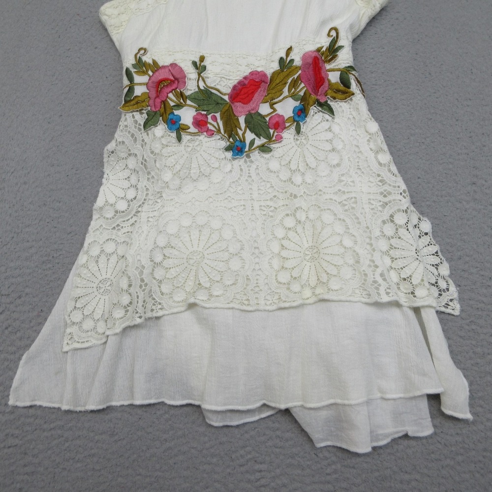 Maggie Embroider Floral Boho Dress Women M White 100%Cotton Lace Tiered Sundress - Picture 8 of 16